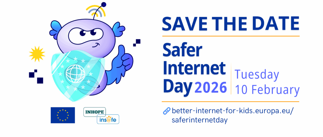 Zu sehen ist ein Inforsujet mit logo und Datum des Safer Internet Days 2026.